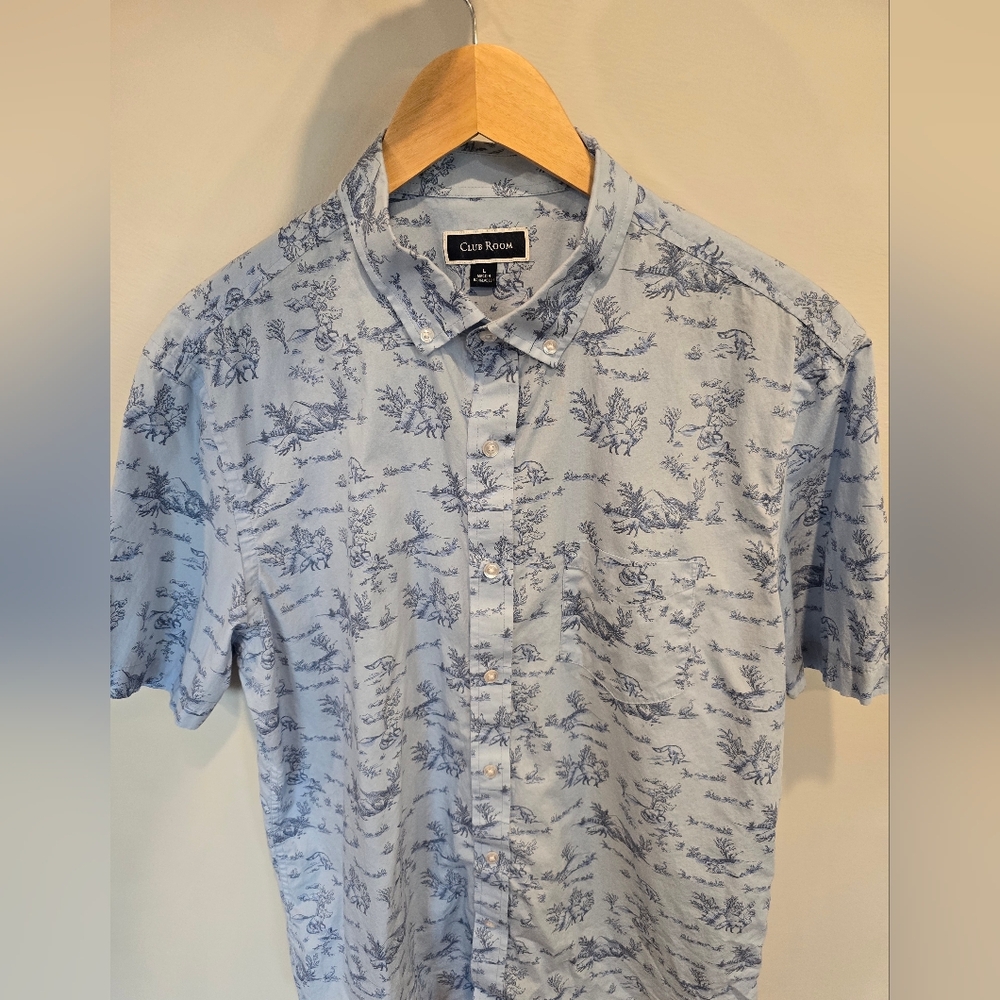 Club Room Men's Blue Patterned Button Down Shirt